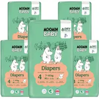 Moomin Baby Eco Wegwerpluiers - 190 stuks - Maat 4 - 7 t/m 14 kg - Hypoallergeen – Gevoelige Huid – Parfumvrij - MaandBox