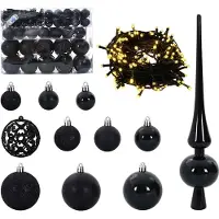 vidaXL Kerstbal Set 61 st Zwart Ø 6 cm Kunststof 150 LED's