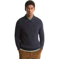 Barbour trui v hals donkerblauw gemeleerd gebreid