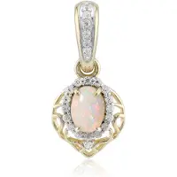 Cavill - 9 Karaat Geelgouden Hanger - Mintabie Opaal Ovaal Cabochon 0,41 ct - 23 Tanzaniaanse Zirkonia's - Luxe Elegante Dameshanger