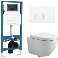 Qeramiq Dely Swirl Compact Toiletset - inbouwreservoir flush - 25mm zitting - metalen bedieningsplaat mat wit - rechthoekige knoppen - glans wit SW1471012/SW1471015/SW1448813/SW706191