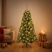 vidaXL Kunstkerstboom met kerstbal 120 cm 150 LED's Warmwit PVC Groen