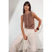 Trendyol TRENDYOLMİLLA Dames Donkerblauw Colorblock Mouwloos Regular fit Blouses