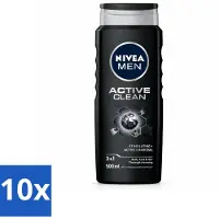 Nivea 10 x MEN - Douchegel - Active Clean - 500 ml - Voordeelverpakking - 10 stuks