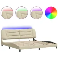 vidaXL Bedframe met LED zonder matras "Hvar" 200x200 cm stof crèmekleurig
