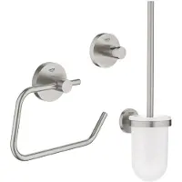 GROHE Essentials Toilet Accessoireset 3-delig - toiletborstelhouder - handdoekhaak - toiletrolhouder zonder klep - Supersteel (RVS) sw97640/sw97648/sw97650/