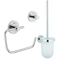 GROHE Essentials Toilet Accessoireset 3-delig - toiletborstelhouder - handdoekhaak - toiletrolhouder zonder klep - chroom 0438129/0438143/0438137/