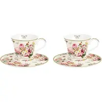 Easy life Set van 2 Porseleinen Espressokopjes 80 ml met Bloemendessin