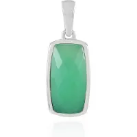 Cavill - Zilveren Hanger met 3,375 Ct Chrysopraas - 925 Sterling Zilver Gerhodineerd - Antiek Schaakbord Geslepen Edelsteen - Elegant & Middelgroot