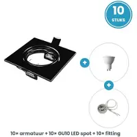 Tsong GU10 inbouwspots compleet - 10 stuks - vierkant zwart - LED 5W 465lm daglichtwit 6000K - incl. fittingen - 230V