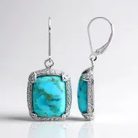 Cavill - 925 Sterling Zilver Oorbellen - Gerhodineerd - 12,36 ct Kingman Mohave Turkoois & 0,43 ct Witte Topaas - Blauwe Cabochon Pavé