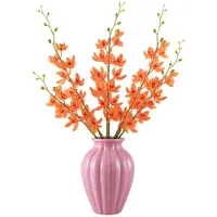 Mica Decorations Kunstbloem Orchidee Floristic - 3x - H95 cm - oranje - kunststof - stelen kunstbloemen - boeket - kleine bloemetjes