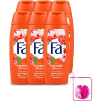 Fa 6 x - Paradise Moments - Douchecrème - Hibiscusbloem - 250 ml - Bulkverpakking - Douchecrème hibiscusbloem - Douchemop - Vegan douchecrème