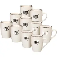 Excellent houseware Siaki koffie kopjes Barista Cafe - 10x stuks - creme wit - 340 ml - mokken - keramiek - 10 cm - met koffie thema teksten