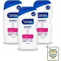 Sanex 3 x – Douchegel – Expert Skin Health Hypoallergeen – 400 ml - Wasstrips - Douchegel Hypoallergenisch - Gevoelige Huid - Huidbarrière - Hydraterend - Pre- En Postbiotica