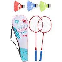 Eddy Toys Badminton Set 5-delig - 2 Badmintonrackets, 3 Shuttles en Draagtas - Gemaakt van Kunststof en IJzer - Inclusief Hoes - Geschikt voor Kinderen en Volwassenen - Blauw/Rood