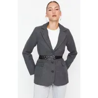 Trendyol TRENDYOLMİLLA Dames Grijs Effen Lang Regular fit Blazers