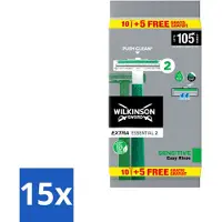 Wilkinson Sword 15 x Wilkinson - Wegwerpscheermesjes - Extra Essential 2 Sensitive - Zacht - 15 mesjes - Voordeelverpakking - 15 stuks