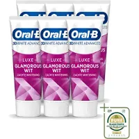 Oral-B 6 x - 3D White Advanced – Tandpasta – Luxe – Glamorous White – 75 ml - Wasstrips - Tandpasta - Witte Tanden - Geavanceerde Whitening - Fluoride - Anti-vlekken