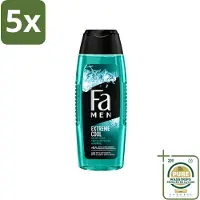 Fa 5 x Men - Extreme Cool - 2 in 1 Douchegel & Shampoo - Menthol - 250 ml - Wasstrips - Douchegel En Shampoo - Menthol - Verfrissend - Lichaam Reinigen - Haar Reinigen