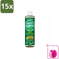 Happy Earth 15 x – Douchegel – 100% Natuurlijk Bergamot Cedarwood – 300 ml - Bulkverpakking - Douchegel bergamot cederhout - Douchemop - Natuurlijke douchegel