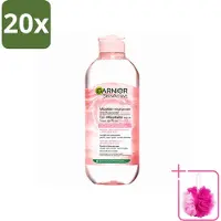 Garnier 20 x - SkinActive - Micellair Reinigingswater - Rozenwater - Stralende Huid - 400 ml - Bulkverpakking - Micellair reinigingswater - Douchemop - Rozenwater