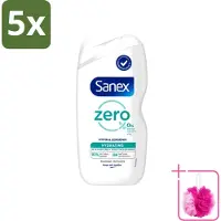 Sanex 5 x Zero % - Douchegel - Hydrateert - Alle Huidtypes - 400 ml - Bulkverpakking - Douchegel - Douchemop - Huidverzorging