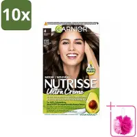 Garnier 10 x - Nutrisse Ultra Crème 4 - Haarkleuring - Middenbruin - Intens Voedend - Permanente Kleur - Bulkverpakking - Haarverf - Douchemop - Voedende haarkleuring