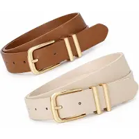 VHV - Riem - 2 stuks - Verstelbaar unisex ceintuur - Wit/bruin - 110 cm - Damesriem - Stijlvol retro