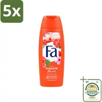 Fa 5 x - Paradise Moments - Douchecrème - Hibiscusbloem - 250 ml - Wasstrips - Douchecrème Hibiscusbloem - Vegan Douchecrème - Huidverzorgende Douchecrème - Hibiscusbloem Geur - Duurzame Douchecrème