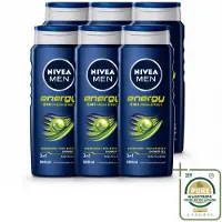Nivea 6 x MEN - Douchegel - Energy - 500 ml - Wasstrips - Douchegel Energie - Energieboost - Mintextract - Frisheid - Lichaam Verzorging