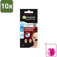 Garnier 10 x - Pure Active - Anti-Mee-Eters Strips - Charcoal - Neus, Voorhoofd & Kin - 4 Strips - Bulkverpakking - Anti-mee-eters strips - Douchemop - Houtskool strips