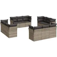 vidaXL 12-delige Loungeset met kussens poly rattan lichtgrijs