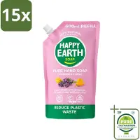 Happy Earth 15 x – Handzeep Navulling – 100% Natuurlijk Lavender Ylang – 600 ml - Grootverpakking - Vaatwasstrips - Natuurlijke Handzeep - Navulverpakking - Lavendel - Ylang - Vegan Handzeep