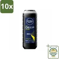 Nivea 10 x MEN - Douchegel - Deep Sport - 500 ml - Wasstrips - Douchegel Voor Mannen - Sportdouchegel - Frisse Douchegel - Mannelijke Douchegel - Diepe Reiniging
