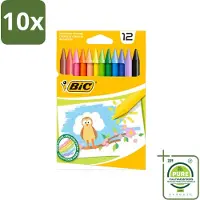 BIC 10 x - Waskrijt - Diverse Kleuren - 12 Krijtjes - Grootverpakking - Vaatwasstrips - Waskrijt - Kleurkrijt - Creatief Schrijven - Tekenen - Kleurrijke Krijtjes