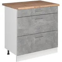 Vicco Keukenonderkast R-Line Beton/Wit 80 cm met 3 laden goudkleurig eiken werkblad, Model 72337