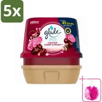 Glade 5 x - Badkamer Gel - Luscious Kers & Pioenroos - 180 g - Bulkverpakking - Geur gel badkamer - Douchemop - Bloemige geur
