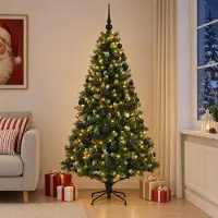 vidaXL Kunstkerstboom met Ballen 210 cm 300 LED's Warmwit
