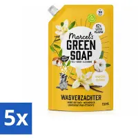 Marcel's Green Soap 5 x - Wasverzachter - Navulling - Katoen & Vanille - Zachte frisheid- 30 Wasbeurten - 750 ml - Voordeelverpakking - 5 stuks