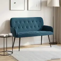 vidaXL Tweezitsbank met metalen poten 2-zits Blauw fluweel
