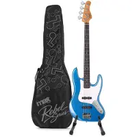 Max Rebel JB Basgitaar - Roasted maple hals - Inclusief tas en standaard - Metallic Blue