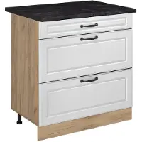 Vicco Keukenonderkast R-Line Wit landelijk/Goudkleurig Eiken 80 cm met 3 laden antraciet werkblad, Model 72444