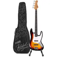 Max Rebel JB Basgitaar - Roasted maple hals - Inclusief tas en standaard - Sunburst