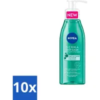 Nivea 10 x - Reinigingsgel - DERMA Huidzuiver - Voor onzuivere huid - Met Salicylzuur (AHA) & Niacinamide - Tegen Acne & Mee-eters - 150 ml - Voordeelverpakking - 10 stuks