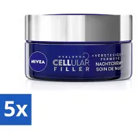 Nivea – Nachtcrème – Cellular Expert Filler Anti-Aging – Geschikt voor elk huidtype – Met hyaluronzuur en foliumzuur – Anti-rimpel en hydraterend – 50 ml - Voordeelverpakking - 5 stuks