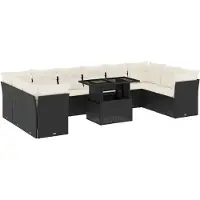 vidaXL 11-delige Loungeset met kussens poly rattan zwart