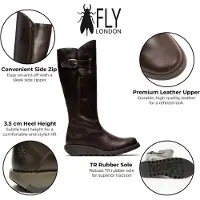 Fly london Dames Bruine MOL 2 Leren Wedge Heel Kniehoge Rits Laarzen