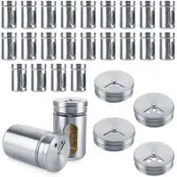 Famanu – Set van 24 glazen kruidenpotjes, luchtdicht met driestaps strooiregeling en kijkvenster, 100 ml kruidenstrooiers van glas
