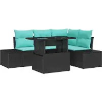 vidaXL Tuinset, 6 stuks, 4 zitplaatsen, zwart en blauw, polyrotan